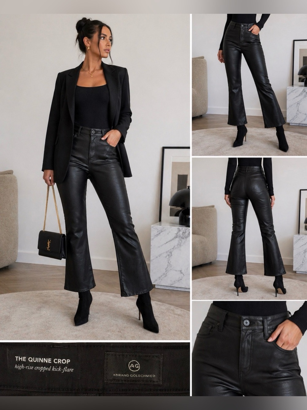 AG Adriano Goldschmied The Quinne Crop Faux Leather High Rise Kick Flare Pants 👖